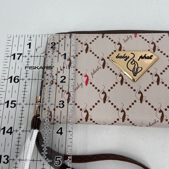 Baby Phat Zip Around Wristlet Wallet Faux Leather Beige Brown Cats Novelty Print - Picture 8 of 8